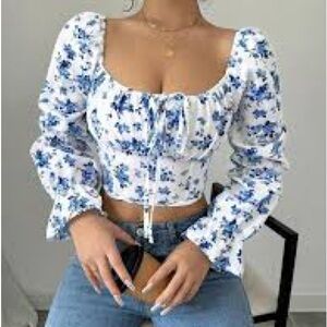 Elegant Blue Floral Women's Blouse